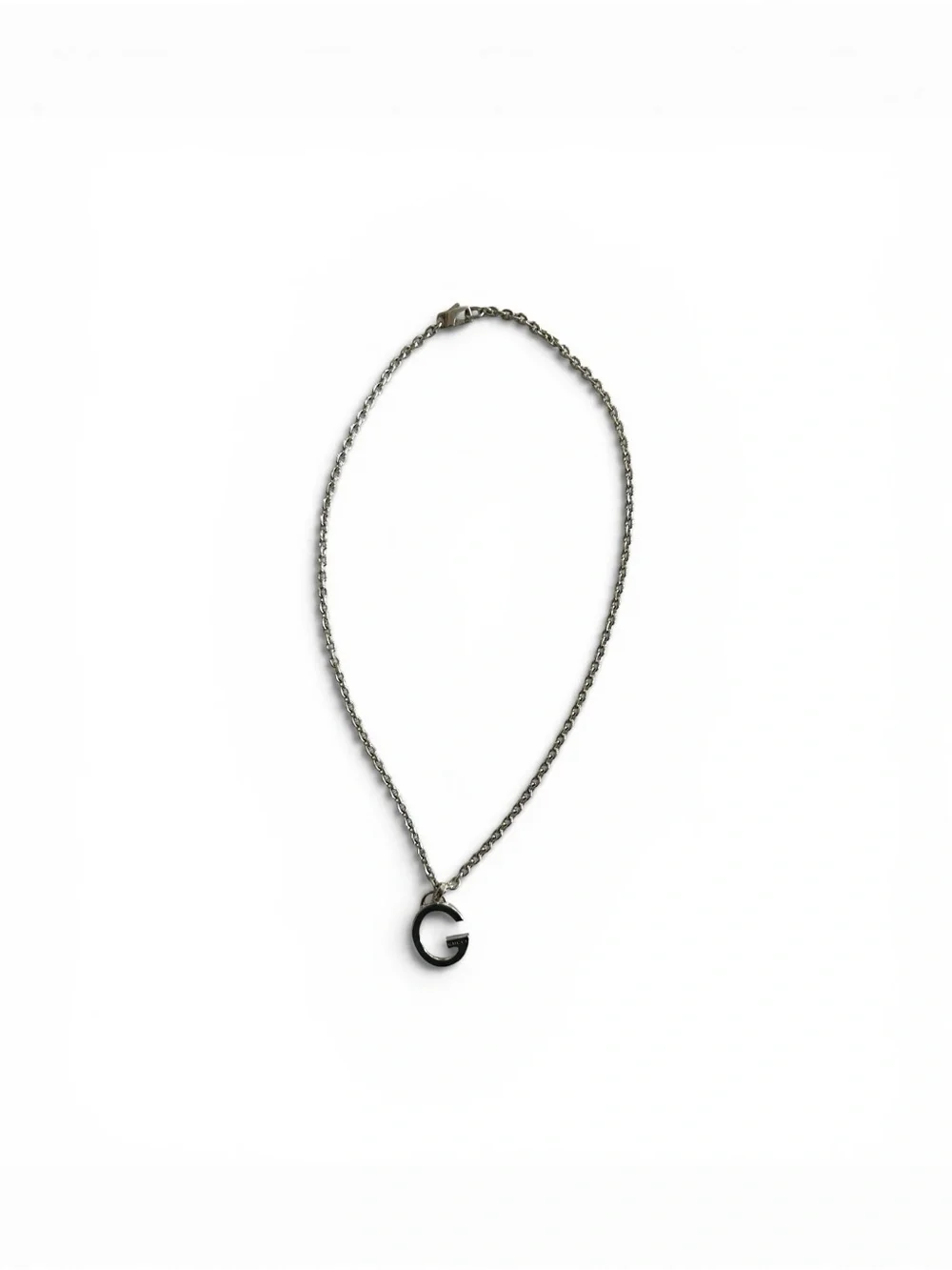 Authentic Gucci G Logo Pendant Necklace Sterling Silver 925 17” Chain Unisex